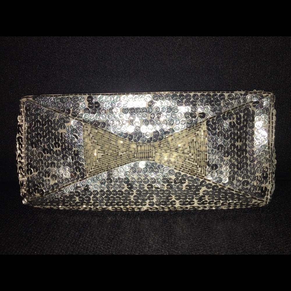 Bow Sequin Clutch La Regale Silver VINTAGE SEQUIN Clutch